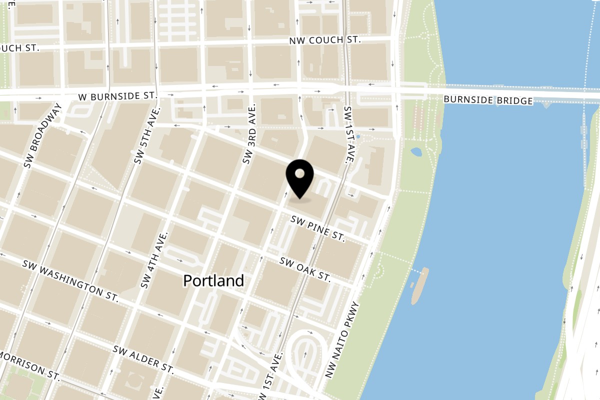Map showing the location of Matsunoki Ramen Southwest 2nd Avenue on 126 SW 2nd Ave in Portland